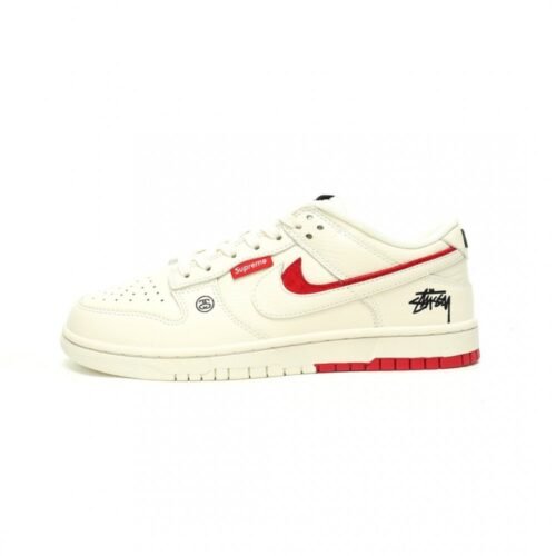 【AT11255】Nike x Stussy x Supreme スニーカー レッドアクセント付きオフホワイトカラーデザイン | Nike x Stussy