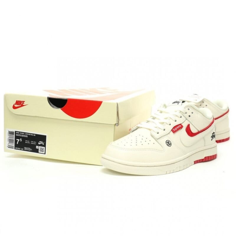 【AT11255】Nike x Stussy x Supreme スニーカー レッドアクセント付きオフホワイトカラーデザイン | Nike x Stussy