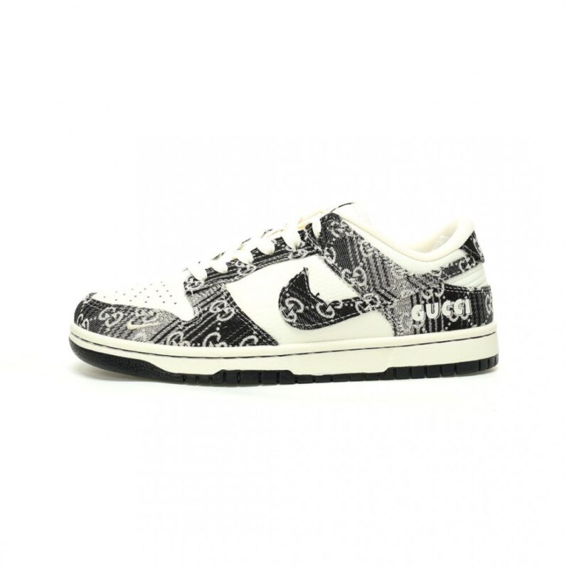 【AT11426】Gucci x Nike SB Dunk Low コラボ スニーカー 新作デニムキャンバス ブラックベージュ クラシックなストリートスタイル | Gucci x Nike