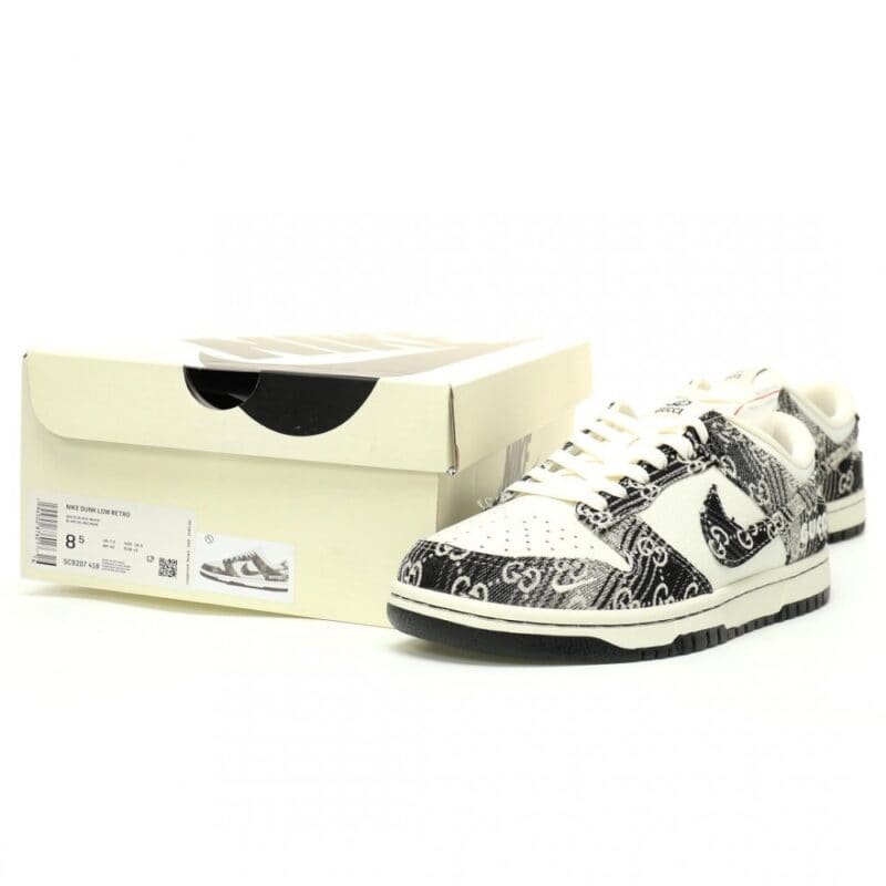 【AT11426】Gucci x Nike SB Dunk Low コラボ スニーカー 新作デニムキャンバス ブラックベージュ クラシックなストリートスタイル | Gucci x Nike