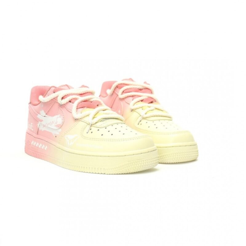 【AT11540】Nike Air Force 1 グラデーションピンク＆イエローストリートファッションスニーカー | Off White x Nike