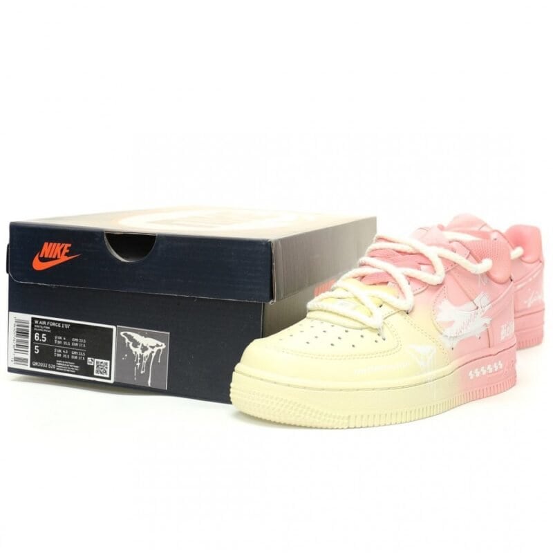【AT11540】Nike Air Force 1 グラデーションピンク＆イエローストリートファッションスニーカー | Off White x Nike
