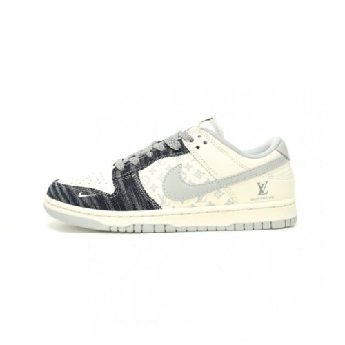 【AT11546】Louis Vuitton x Nike SB Dunk Low コラボ限定スニーカー 白灰色デニム素材 精巧な職人技術と耐久性を提供 | Nike x Louis Vuitton