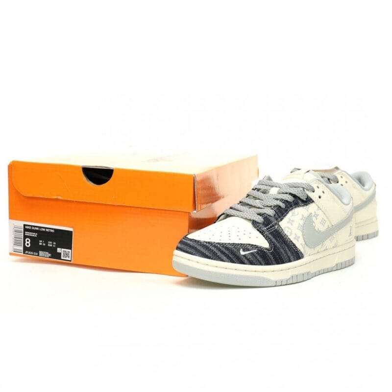【AT11546】Louis Vuitton x Nike SB Dunk Low コラボ限定スニーカー 白灰色デニム素材 精巧な職人技術と耐久性を提供 | Nike x Louis Vuitton