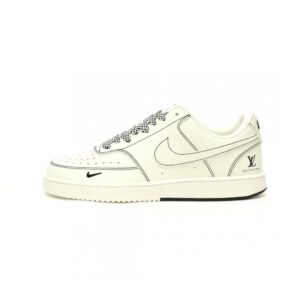 【AT11571】LV x Nike Court Vision Lowスポーツシューズ - ブラック/アイボリー | Nike x Louis Vuitton
