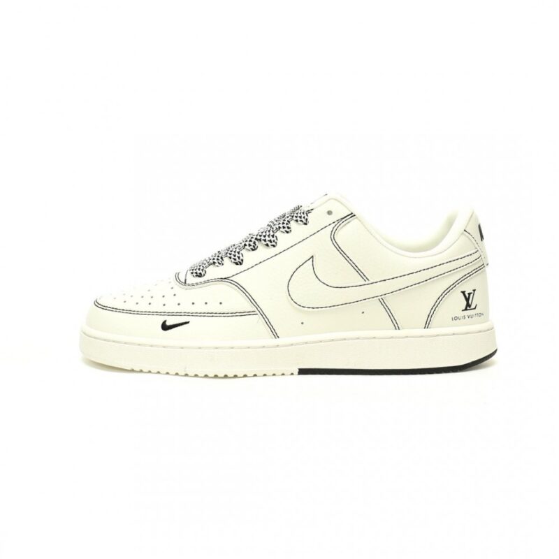 【AT11571】LV x Nike Court Vision Lowスポーツシューズ - ブラック/アイボリー | Nike x Louis Vuitton