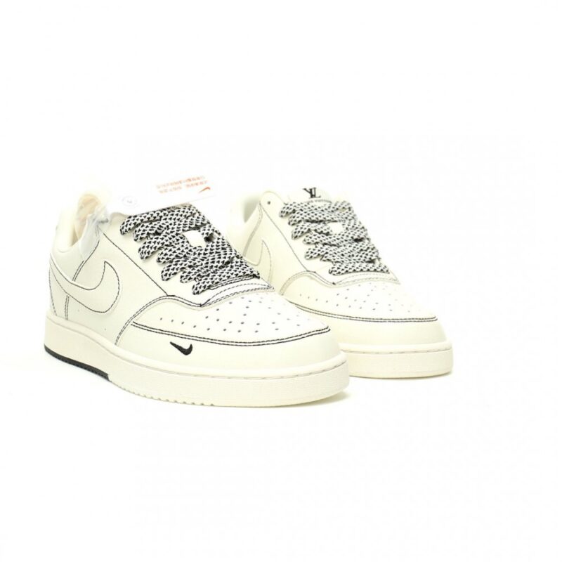 【AT11571】LV x Nike Court Vision Lowスポーツシューズ - ブラック/アイボリー | Nike x Louis Vuitton