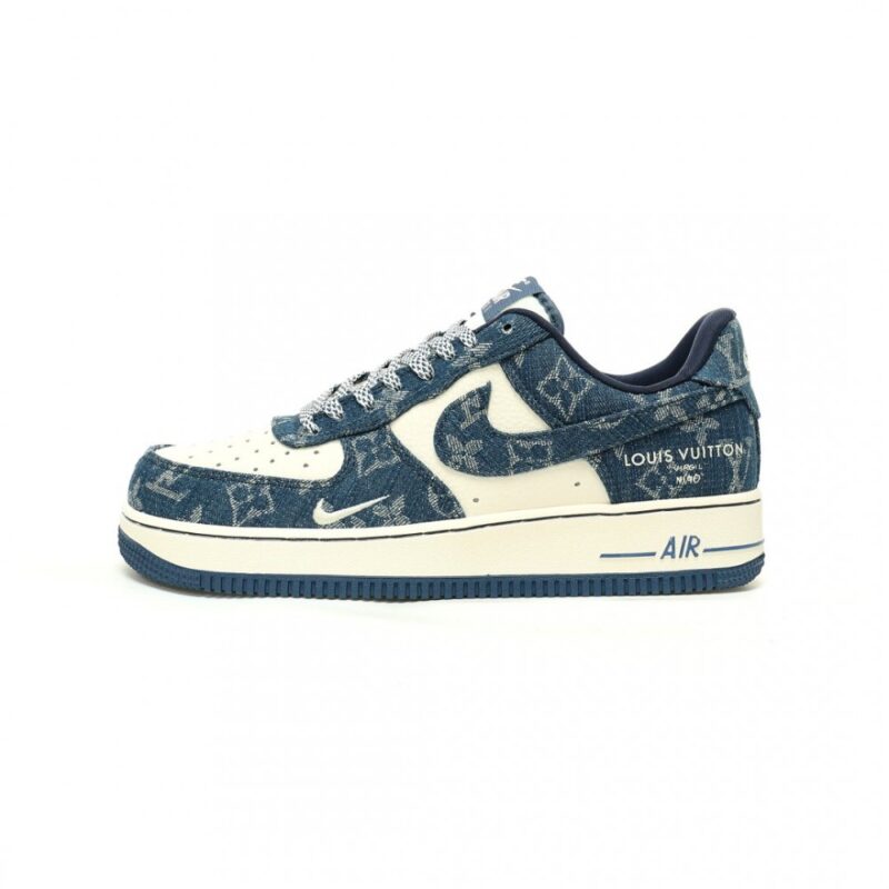【AT12107】ルイ・ヴィトン×ナイキ コラボ スニーカー - リジットブルー＆クリームデニム エアフォース1 | Louis Vuitton x Nike