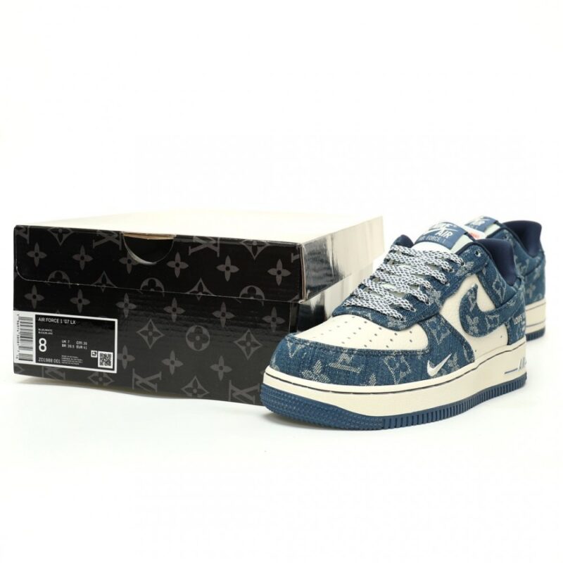 【AT12107】ルイ・ヴィトン×ナイキ コラボ スニーカー - リジットブルー＆クリームデニム エアフォース1 | Louis Vuitton x Nike
