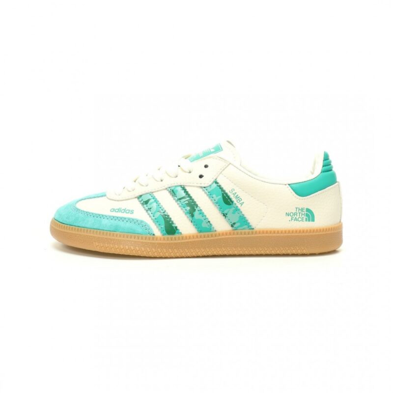 【AT12407】ノースフェイス x アディダスオリジナルス コラボ Samba OG グリーンアイボリー レザースニーカー | The North Face x Adidas