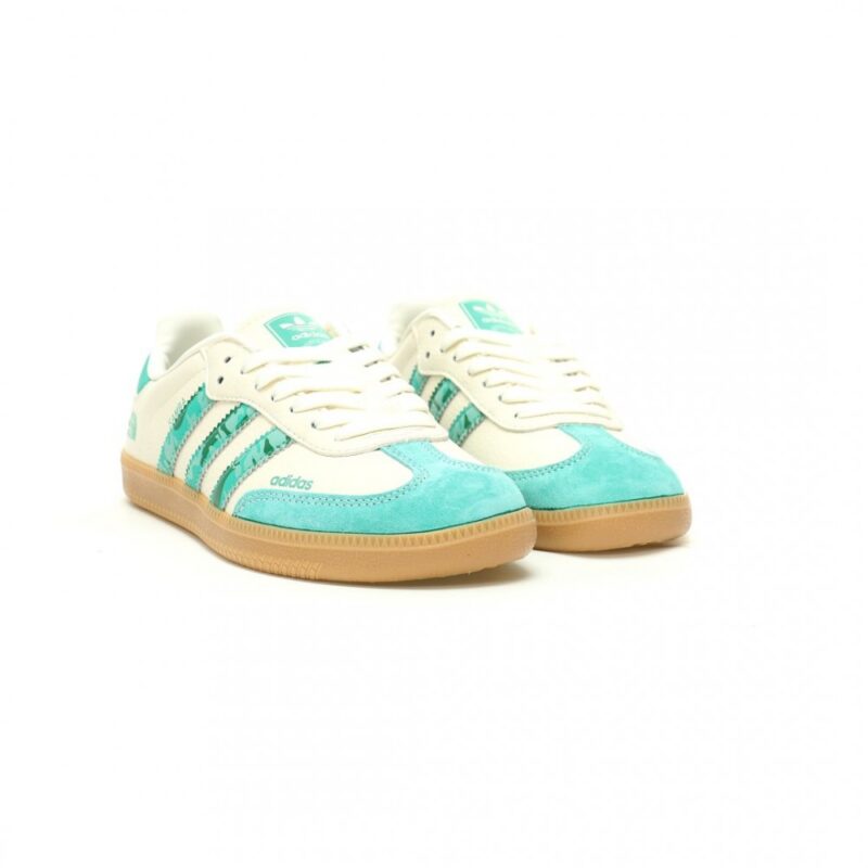 【AT12407】ノースフェイス x アディダスオリジナルス コラボ Samba OG グリーンアイボリー レザースニーカー | The North Face x Adidas