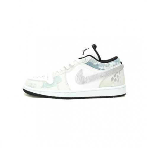 【AT12588】ナイキ エア ジョーダン 1 ローカット バスケットボールシューズ ホワイト ライトグレー ブルー シルバー | Air Jordan