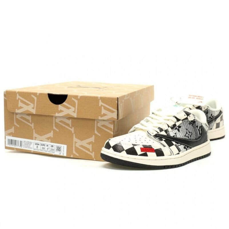 【AT12717】ルイ・ヴィトン x トラビス・スコット x ナイキ エア ジョーダン 1 Lowスニーカー | Nike x Louis Vuitton
