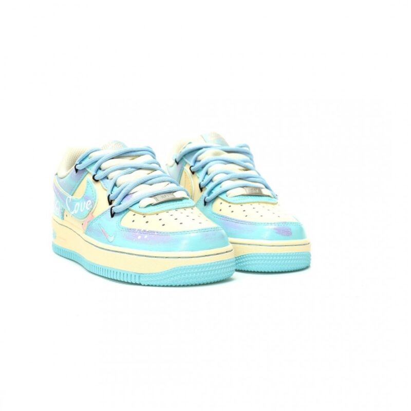 【AT12774】Nike Air Force 1 クリームイエローとブルーのグラフィティデザインスニーカー | OffWhite x Nike