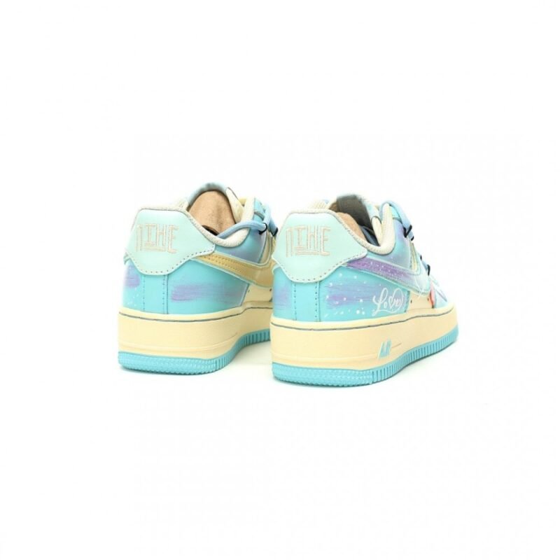 【AT12774】Nike Air Force 1 クリームイエローとブルーのグラフィティデザインスニーカー | OffWhite x Nike