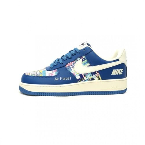 【AT12855】ナイキ Air Force 1 07 Low ロイヤルブルー フォームフィンガー柄カスタムカラー | Nike x Air Force 1