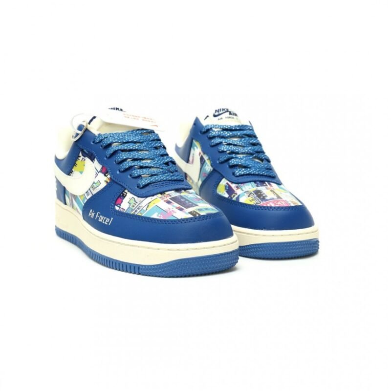 【AT12855】ナイキ Air Force 1 07 Low ロイヤルブルー フォームフィンガー柄カスタムカラー | Nike x Air Force 1