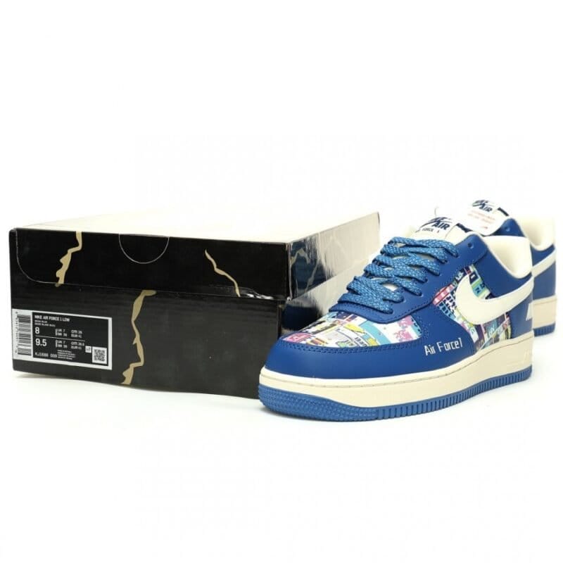 【AT12855】ナイキ Air Force 1 07 Low ロイヤルブルー フォームフィンガー柄カスタムカラー | Nike x Air Force 1