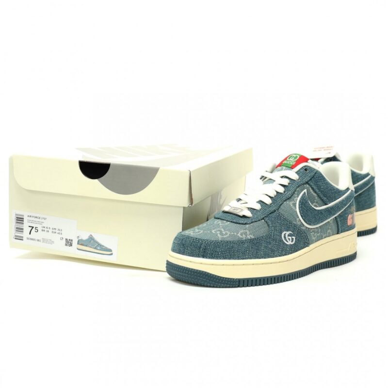 【AT12923】Nike x GucciコラボAir Force 1 Lowスニーカー - デニムブルーのファッション魅力 | Gucci x Nike