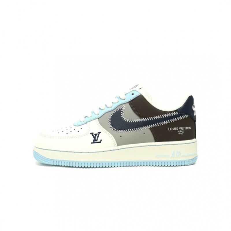 【AT13125】Louis Vuitton x Nike Air Force 1 スニーカー - デニム素材とエレガントなカラーブロックデザイン | Nike x Louis Vuitton