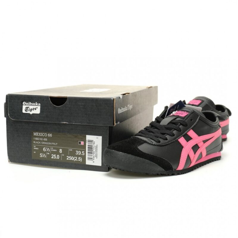 【AT14276】Onitsuka Tiger 鬼塚虎 Mexico 66 シリーズ ブラック＆ピンク レザースニーカー | Onitsuka Tiger