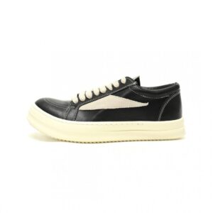 【AT14348】リック・オウエンズ デザイナーとのVans Old Skool レザースニーカー 黒光沢皮革とベージュスエードのユニークなデザイン | Converse