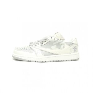 【AT14395】Travis Scott × Off-White × Nike Air Jordan 1 Low スニーカー - グレーと白のコラボデザイン | Travis Scott x Nike