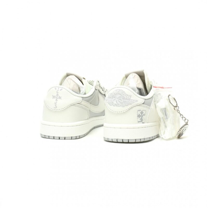 【AT14395】Travis Scott × Off-White × Nike Air Jordan 1 Low スニーカー - グレーと白のコラボデザイン | Travis Scott x Nike