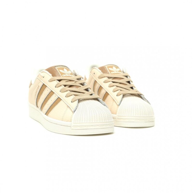 【AT14809】アディダス オリジナルス スーパースター シェルトウ運動靴 - ミルクティーイエローとコーヒーブラウンのクラシックカラー | Adidas Superstars