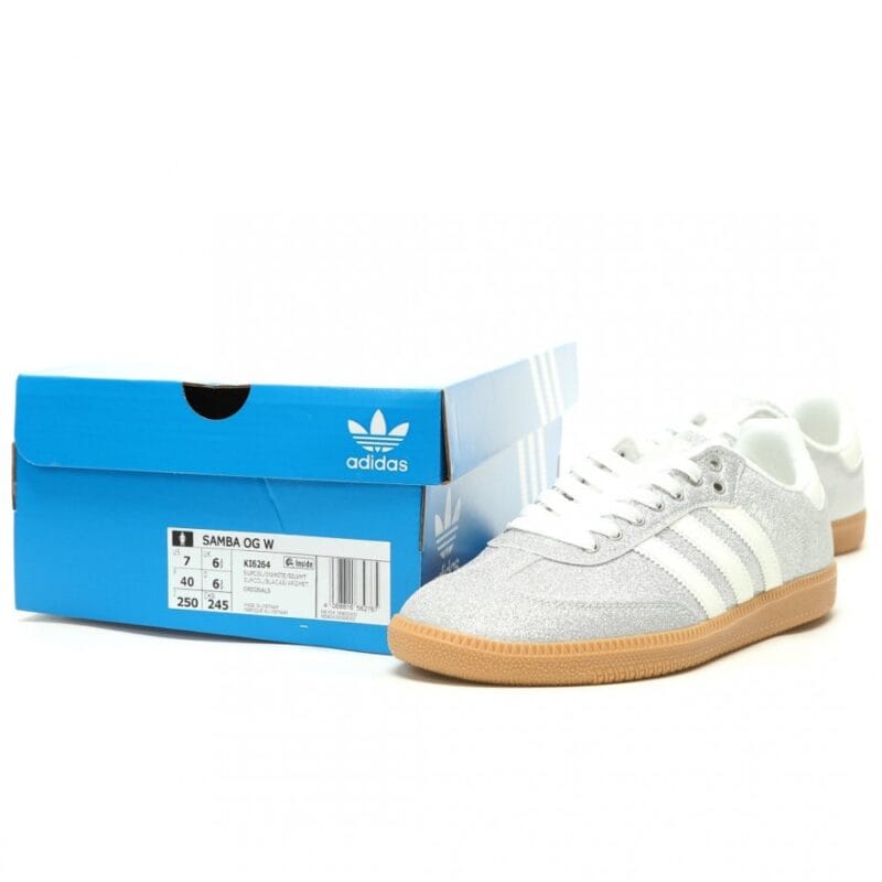 【AT14848】アディダスオリジナルスSamba OG シルバーとホワイトのスポーツシューズ | Adidas Samba