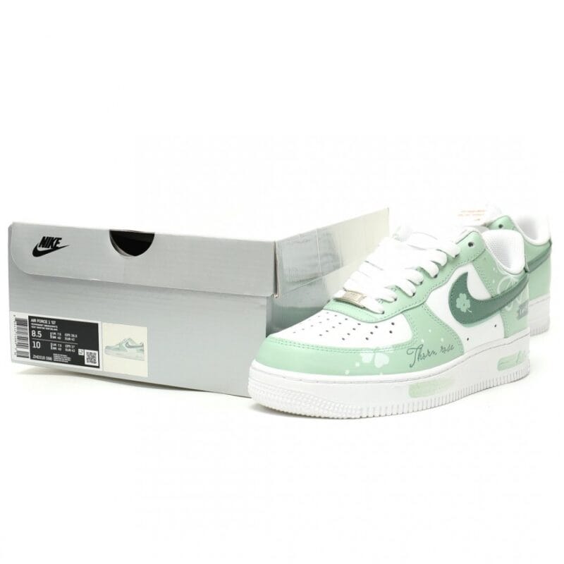 【AT14965】Nike Air Force 1 '07 Low カスタムグラフィティシューズ 緑白 幸運草デザイン | Nike Air Force 1