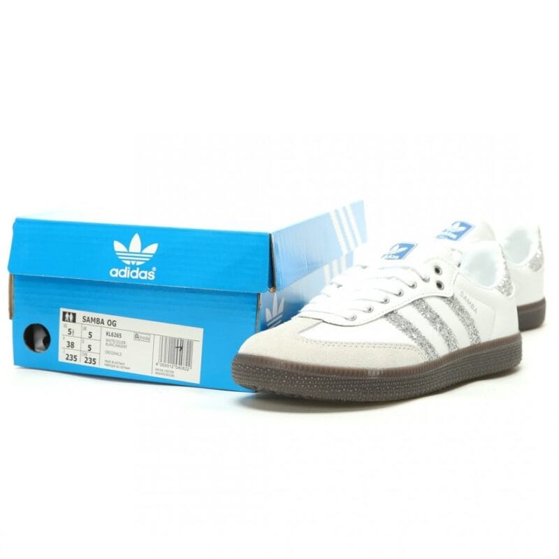 【AT15195】アディダス オリジナルス サンバ OG 白灰銀ラメ 革靴 | Adidas Samba