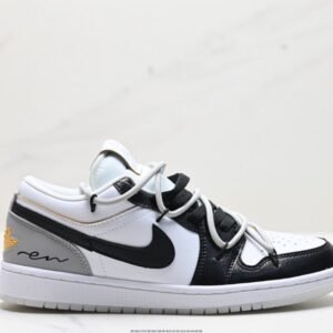 【AT1589】オリジナルの靴型をアップグレードし、柔らかいリッチグレイン牛革を使用した、Off-White™のディストーション風デザインを施したナイキAir Jordan 1 Low"Chinese Style"AJ1。内部にはエアクッションと耐摩耗性のあるラバーソールが内蔵されています。
