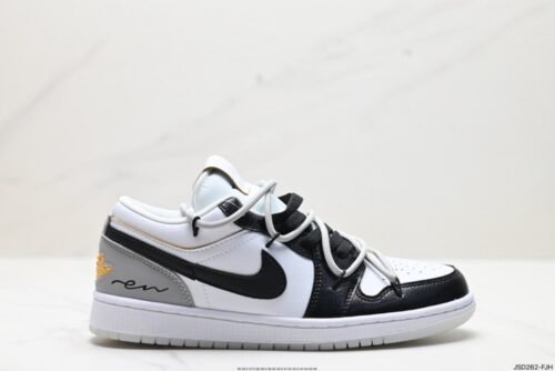 【AT1589】オリジナルの靴型をアップグレードし、柔らかいリッチグレイン牛革を使用した、Off-White™のディストーション風デザインを施したナイキAir Jordan 1 Low"Chinese Style"AJ1。内部にはエアクッションと耐摩耗性のあるラバーソールが内蔵されています。
