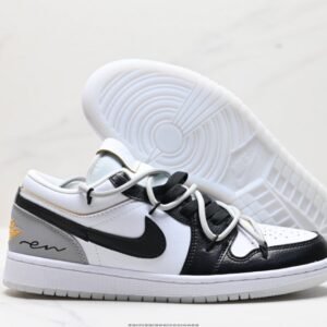 【AT1589】オリジナルの靴型をアップグレードし、柔らかいリッチグレイン牛革を使用した、Off-White™のディストーション風デザインを施したナイキAir Jordan 1 Low"Chinese Style"AJ1。内部にはエアクッションと耐摩耗性のあるラバーソールが内蔵されています。