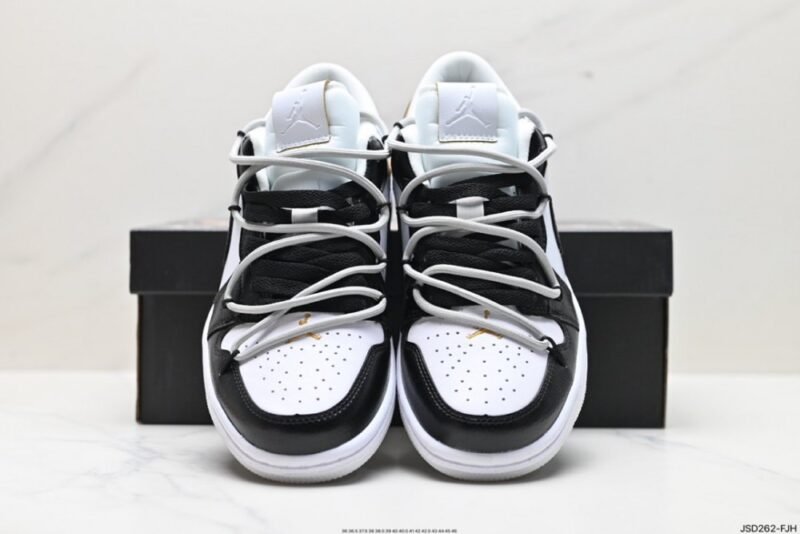 【AT1589】オリジナルの靴型をアップグレードし、柔らかいリッチグレイン牛革を使用した、Off-White™のディストーション風デザインを施したナイキAir Jordan 1 Low"Chinese Style"AJ1。内部にはエアクッションと耐摩耗性のあるラバーソールが内蔵されています。