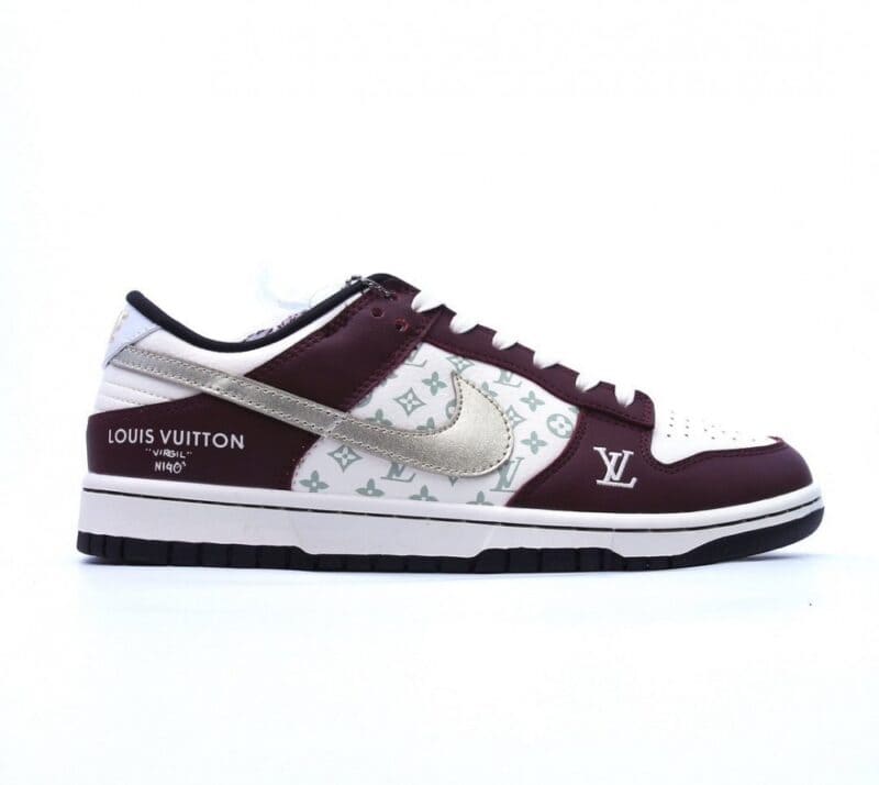 【AT2687】Nike Dunk Low Retro "DIY High-End Custom" LV ナイキNK ダンク ロー レトロ "DIY ハイエンド カスタマイズ" ローカット カジュアルスポーツシューズ。より良い視覚と足感体験、クリーン度、刺繍工芸、皮革の切り抜きがきれいで毛玉がない、完璧なディテール。