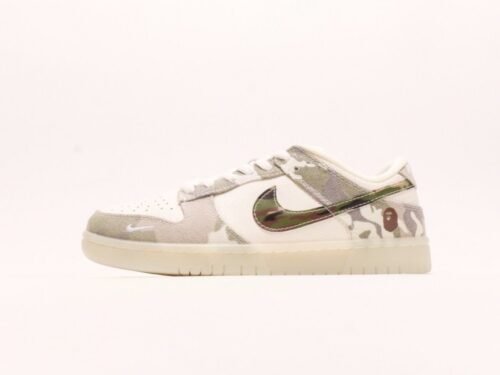 【AT2951】Bape x Nike Dunk Low ホワイト＆ブルー スウッシュ このデザインは伝統的な産業デザインの制約を破ることを主張しています。