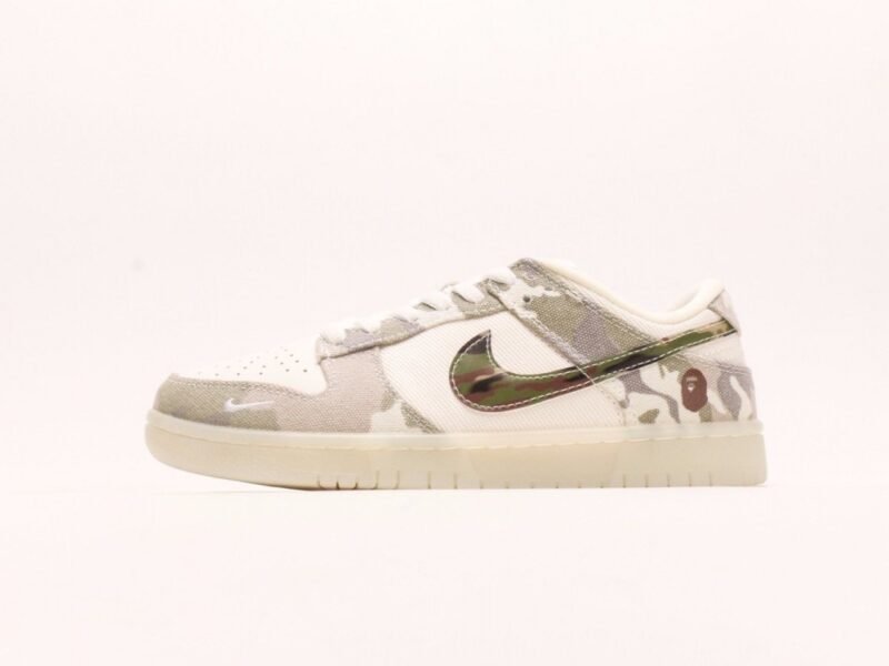 【AT2951】Bape x Nike Dunk Low ホワイト＆ブルー スウッシュ このデザインは伝統的な産業デザインの制約を破ることを主張しています。