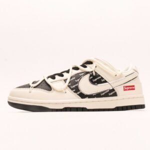 【AT2963】Nike SB Dunk Low Supremeコラボ- ホワイトブラック刻印 アニバーサリー上質カスタム ローカットカジュアルスニーカー