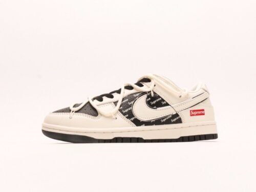 【AT2963】Nike SB Dunk Low Supremeコラボ- ホワイトブラック刻印 アニバーサリー上質カスタム ローカットカジュアルスニーカー