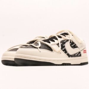 【AT2963】Nike SB Dunk Low Supremeコラボ- ホワイトブラック刻印 アニバーサリー上質カスタム ローカットカジュアルスニーカー
