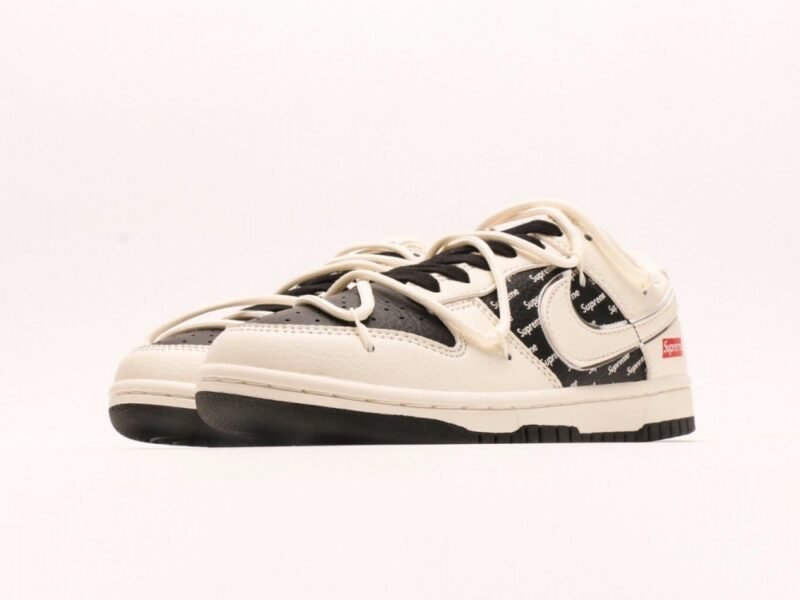 【AT2963】Nike SB Dunk Low Supremeコラボ- ホワイトブラック刻印 アニバーサリー上質カスタム ローカットカジュアルスニーカー