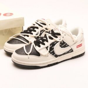 【AT2963】Nike SB Dunk Low Supremeコラボ- ホワイトブラック刻印 アニバーサリー上質カスタム ローカットカジュアルスニーカー