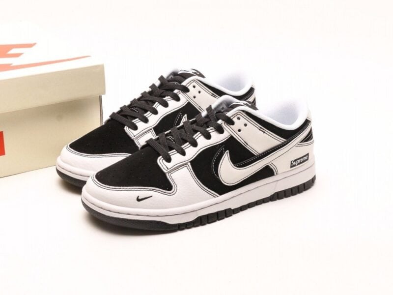 【AT2973】Nike x Supreme Nike SB Dunk Low Supremeコラボ- 反転ブラックホワイトチェック アニバーサリーハイエンドカスタム ローカットカジュアルスニーカー