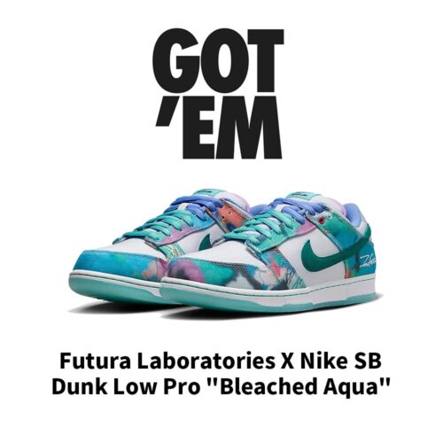 【AT3020】Futura Laboratories X Nike SB Dunk Low Pro "Bleached Aqua"ダンクシリーズの低カットモデル、アートマスターが手掛けたコラボモデル。白と水色の水晶染めのグラフィティが施された、ボードスニーカー。HF6061-400 男女兼用