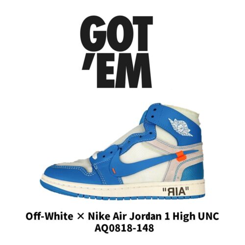 【AT3098】NIKE（ナイキ）× OFF-WHITE AIR JORDAN 1 POWDER BLUE UNC AQ0818-148 オフホワイト エアジョーダン1 パウダーブルー ハイカットスニーカー ホワイト/ブルー ブルー AQ0818-148