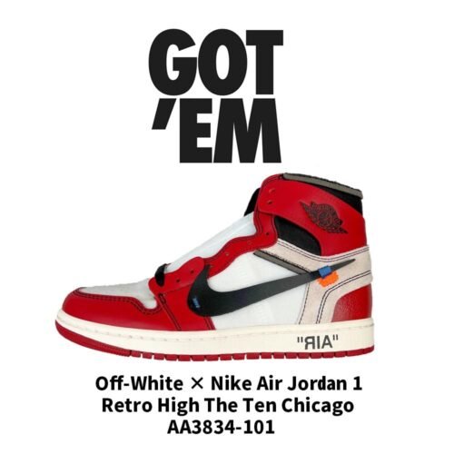 【AT3100】Off-White NIKE Air Jordan 1 Retro High The Ten Chicagoコラボオフホワイトシカゴジョーダン1スニーカーAA3834-101ナイキオフホワイト