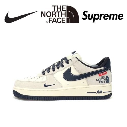 【AT3102】「高級コラボ限定版」 The North Face x Supreme x Nike Air Force 1 07 Low "Supreme"、三方コラボレーションのオリジナルカラーをカスタマイズしました ネイビーブルー（紺色 / こんいろ） Navy Blue