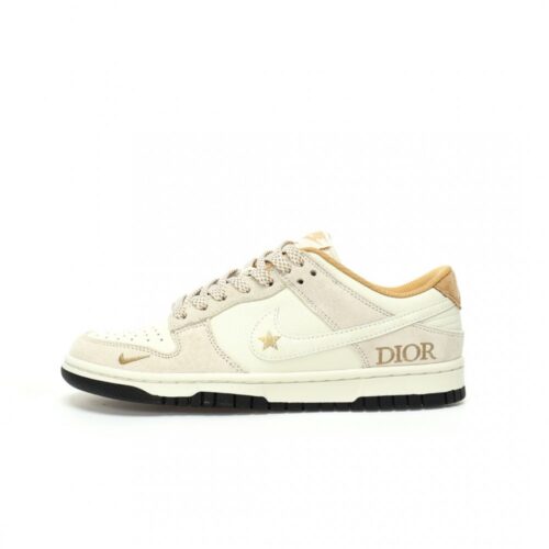 【AT3196】Dior x Nike SB Dunk Low"Dior" クリエイティブカスタムコラボ、フランスのハイエンドファッションブランド・ディオール ダンクシリーズのローカットカジュアルスケートボードシューズ "コラボ白色カーキDIOR刺繍"